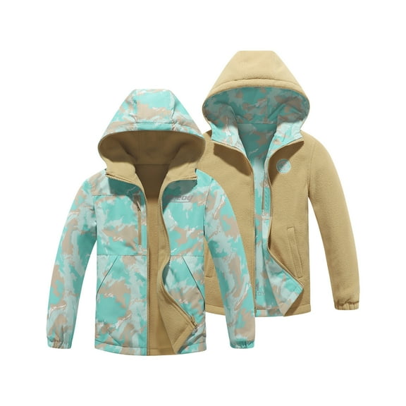 MGEOY Boys Girls Reversible Jacket Lightweight Waterproof Fleece Lined Raincoat for Kids（4-12）