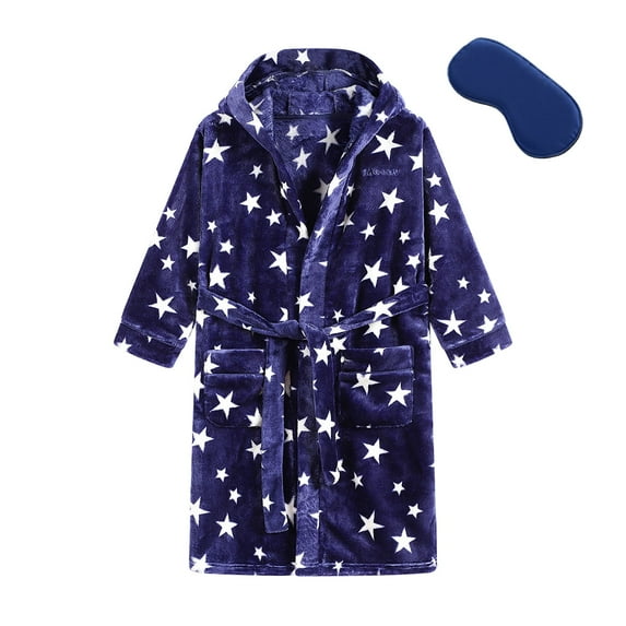 MGEOY Boys Girls Robe Soft Hooded Flannel Bathrobes for Kids With Silk Eye Sleep Mask