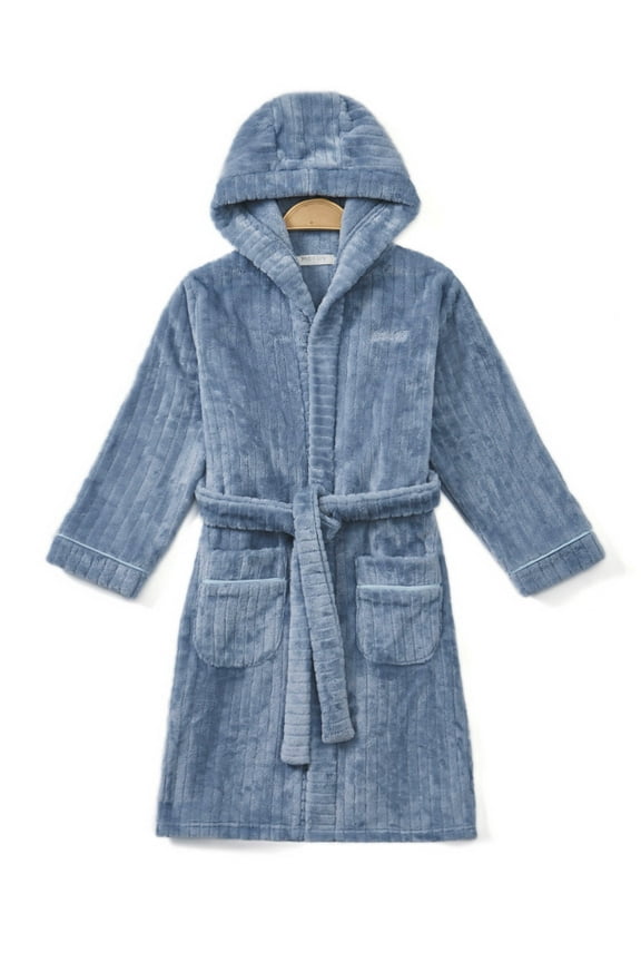 Boys Girls Robe Soft Hooded Flannel Bathrobes for Kids With Silk Eye Sleep Mask