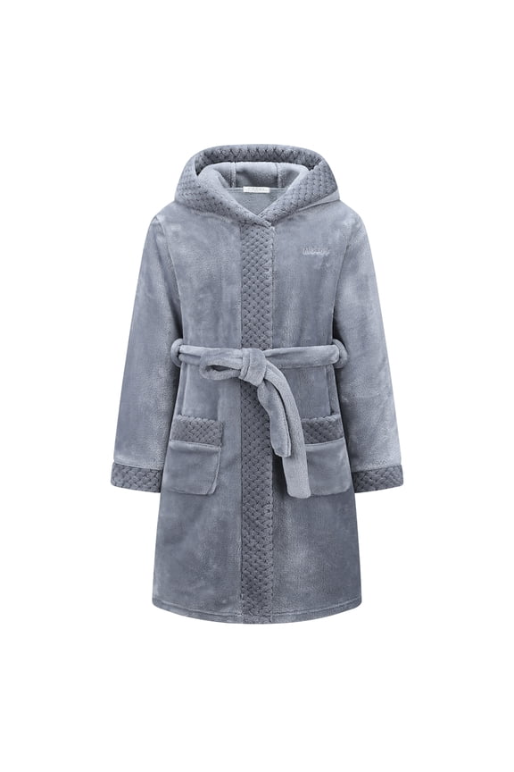 Boys Girls Robe Soft Hooded Flannel Bathrobes for Kids With Silk Eye Sleep Mask