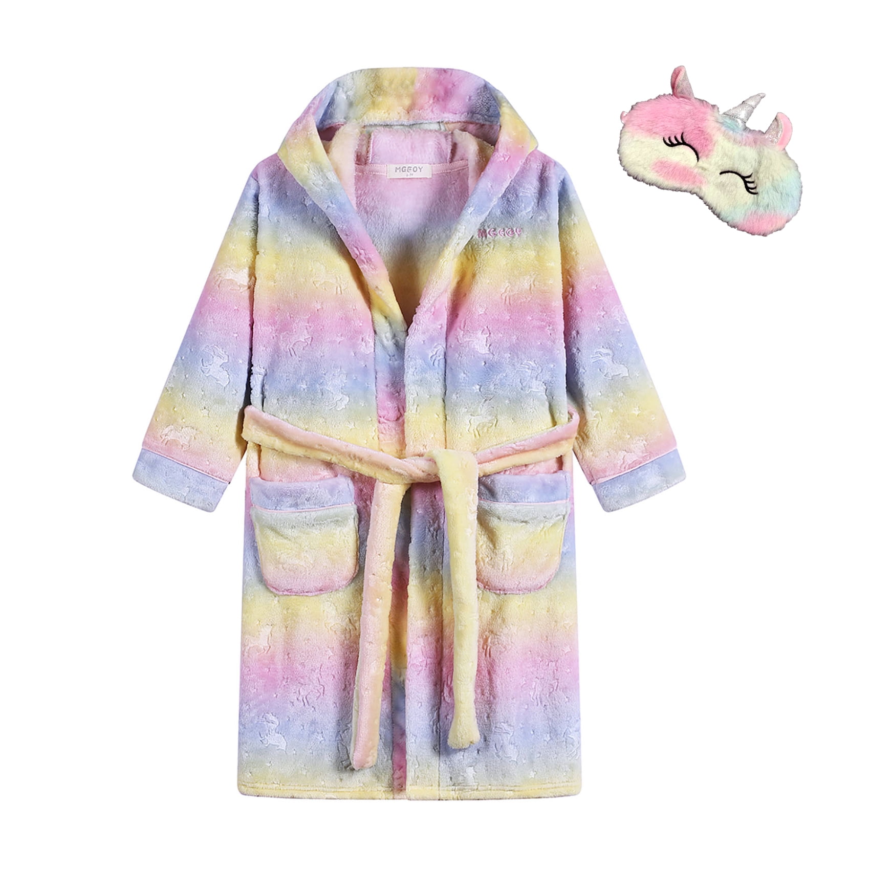 MGEOY Boys Girls Unicorn Robe Soft Hooded Flannel Bathrobes for Kids