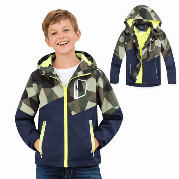 MGEOY Boys Rain Jackets Lightweight Waterproof Hooded Raincoats Windbreakers for Kids