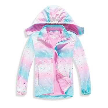 MGEOY Girls Rain Jackets Lightweight Waterproof Hooded Raincoats Windbreakers for Kids，Sizes 4-12