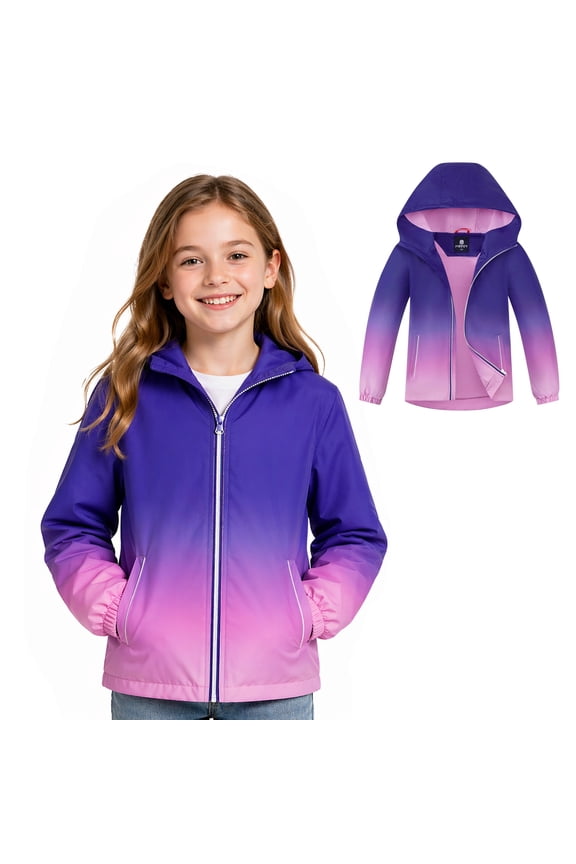 Kids Waterproof Rain Jackets Lightweight Raincoats Knitted Mesh Lining Hooded Windbreaker for Boys Girls 4-12Y
