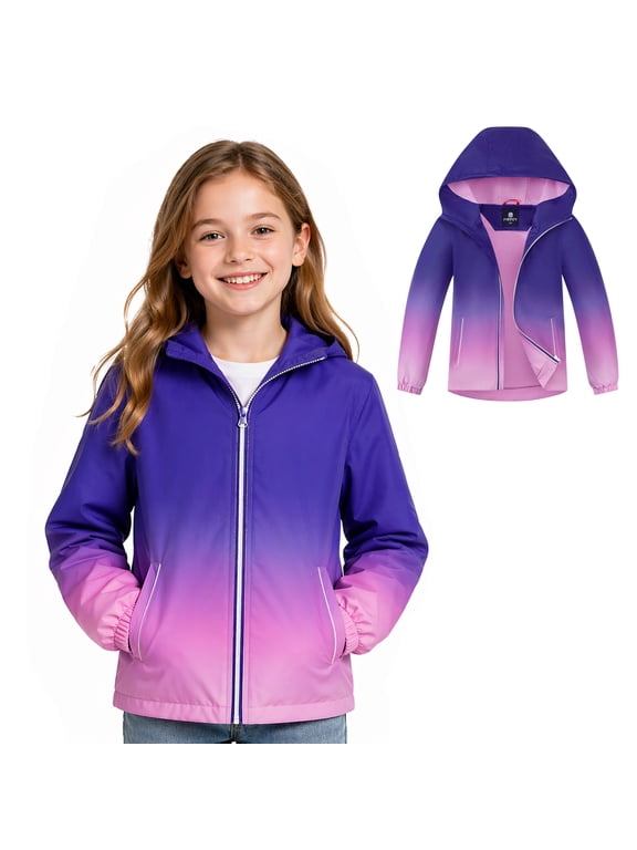 Kids Waterproof Rain Jackets Lightweight Raincoats Knitted Mesh Lining Hooded Windbreaker for Boys Girls 4-12Y