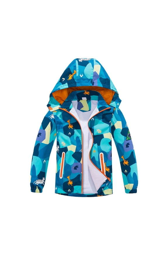 Kids Waterproof Rain Jackets Lightweight Raincoats Knitted Mesh Lining Hooded Windbreaker for Boys Girls 2-9Y