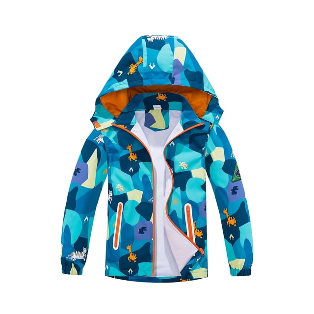 MGEOY Kids Waterproof Rain Jackets Lightweight Raincoats Knitted Mesh Lining Hooded Windbreaker for Boys Girls 2-9Y