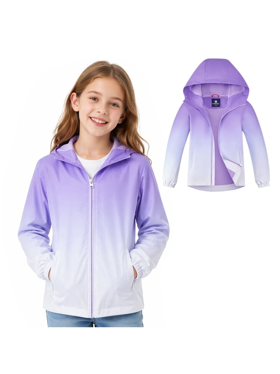 Kids Waterproof Rain Jackets Lightweight Raincoats Knitted Mesh Lining Hooded Windbreaker for Boys Girls 4-12Y
