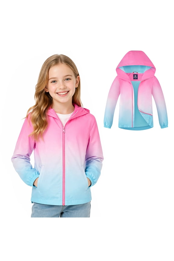 Kids Waterproof Rain Jackets Lightweight Raincoats Knitted Mesh Lining Hooded Windbreaker for Boys Girls 4-12Y