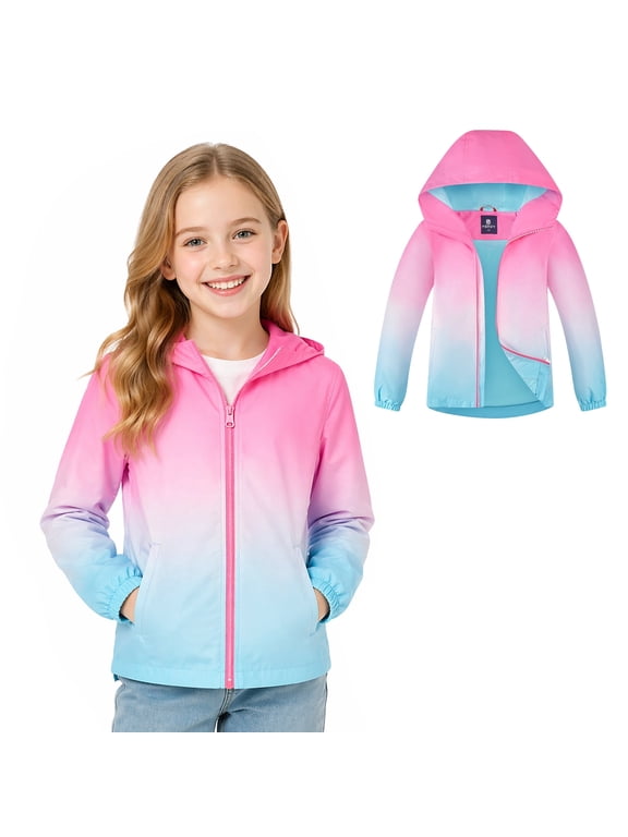 Kids Waterproof Rain Jackets Lightweight Raincoats Knitted Mesh Lining Hooded Windbreaker for Boys Girls 4-12Y