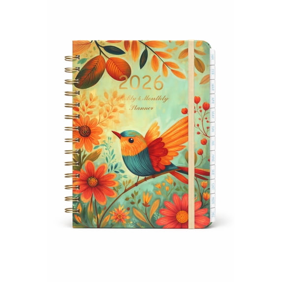 MGEZCOO 2026 Weekly & Monthly Planner, 8.46" x 6.10", Jan–Dec, Spiral Hardcover with Tabs & Pocket
