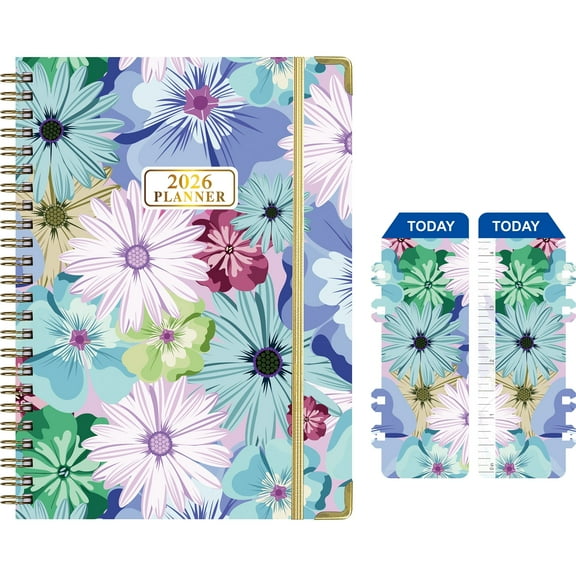 weVSwe 2026 Weekly & Monthly Planner with Tabs, 6.2" x 8.5", Floral Hardcover, Elastic Band, Contact & Notes Pages, Ruler Bookmark
