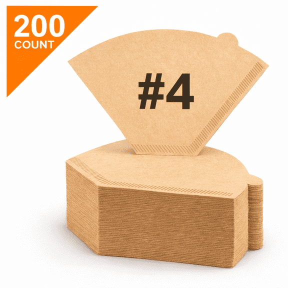 MGEZCOO #4 Basket Coffee Filters, 200 Count, 8-12 Cup, Unbleached Brown Paper Disposable Flat-Bottom Filters for Drip Coffee Makers