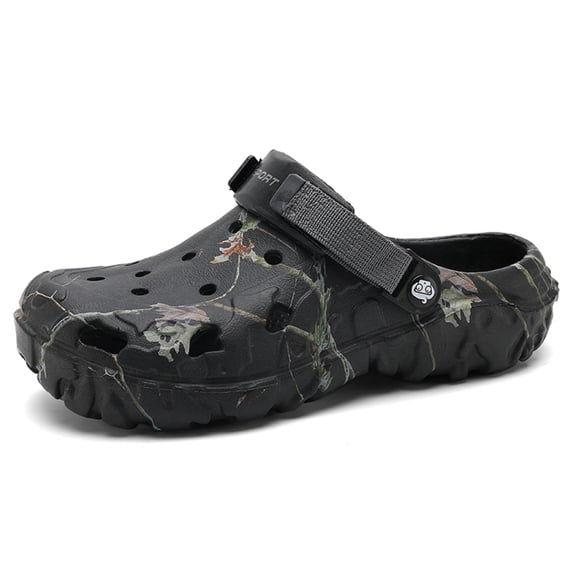 MGEZCOO Men's Camouflage Clogs – Breathable Garden Shoes, Slip-On Water Sandals with Adjustable Strap, Outdoor Beach Slippers for Summer Comfort