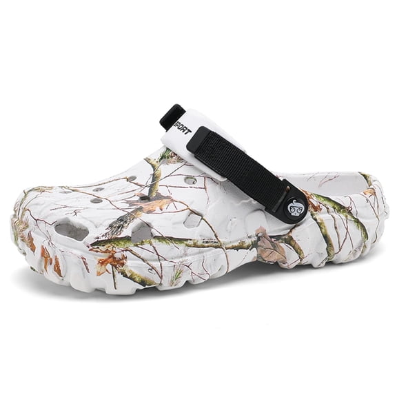 MGEZCOO Men's Camouflage Clogs – Breathable Garden Shoes, Slip-On Water Sandals with Adjustable Strap, Outdoor Beach Slippers for Summer Comfort