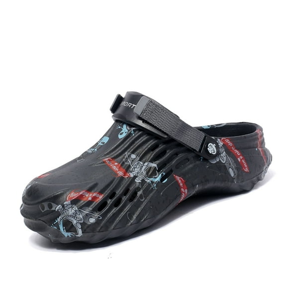 MGEZCOO Men's EVA Clogs with Graffiti Alien Design – Breathable Garden Shoes with Adjustable Heel Strap, Non-Slip Street Style Sandals