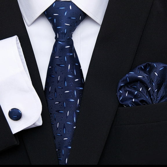 MGEZCOO Men's Blue Tie-Silk Pocket Square-Cufflinks Set of 3 for Weddings Formal Occasions Formal Wear