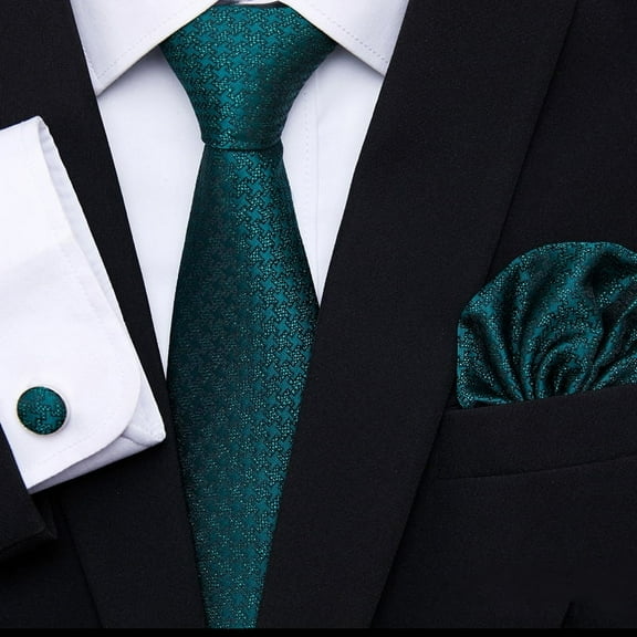 MGEZCOO Men's Green Tie-Silk Pocket Square-Cufflinks Set of 3 for Weddings Formal Occasions Formal Wear