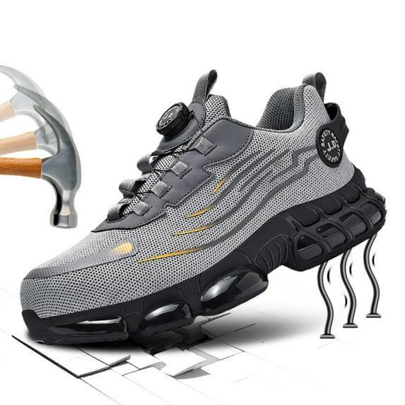 MGEZCOO Men's Steel Toe Work Shoes Lightweight Breathable Safety Sneakers with Slip-Resistant Lug Sole