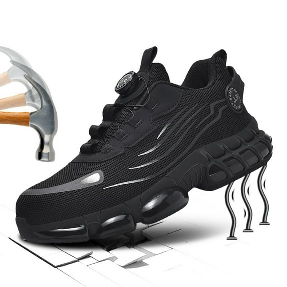 MGEZCOO Men's Steel Toe Work Shoes Lightweight Breathable Safety Sneakers with Slip-Resistant Lug Sole