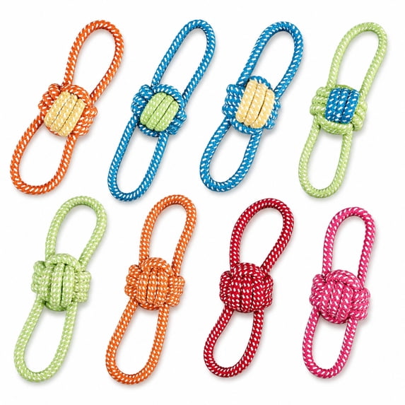 MGEZCOO Puppy Toys 8 Pack, Dog Rope Toys for Small Medium Dogs, 7.09-7.87 Inch Braided Rope Chew Toys with Loop Knots for Tug, Fetch, Teething and Interactive Play