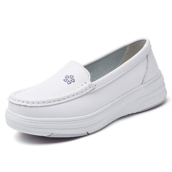 MGEZCOO Women’s Slip-On Nurse Shoes for Work – Lightweight Breathable Non-Slip Walking Shoes with Cushion Support, White/Black