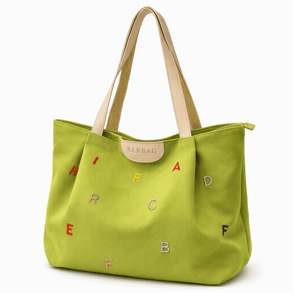 MGEZCOO Women’s Tote Bag, Large Zipper Top Shoulder Tote, Letter Embroidered Casual Travel Handbag, Green