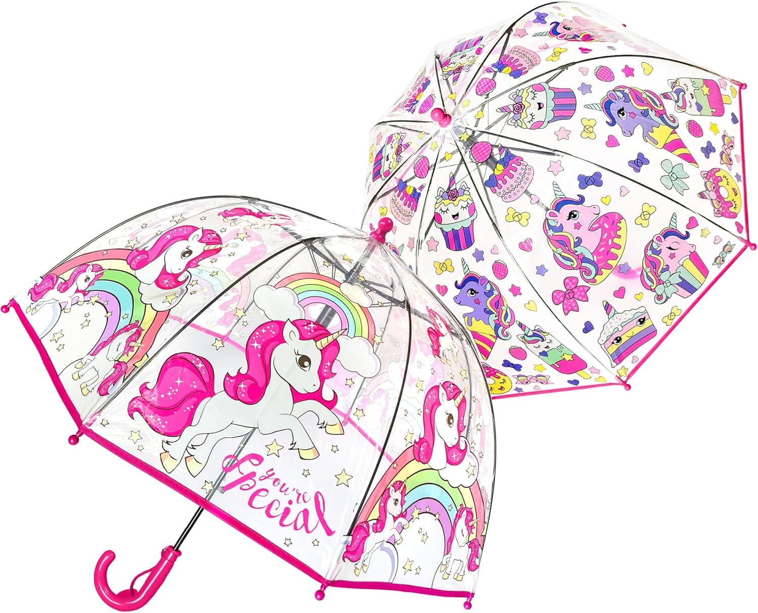 MGH 2 PCS Kids Clear Umbrellas for Rain Dome Bubble Umbrella Windproof for Toddler Boys Girls