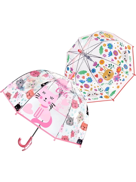 MGH 2 PCS Kids Clear Umbrellas for Rain Dome Bubble Umbrella Windproof for Toddler Boys Girls