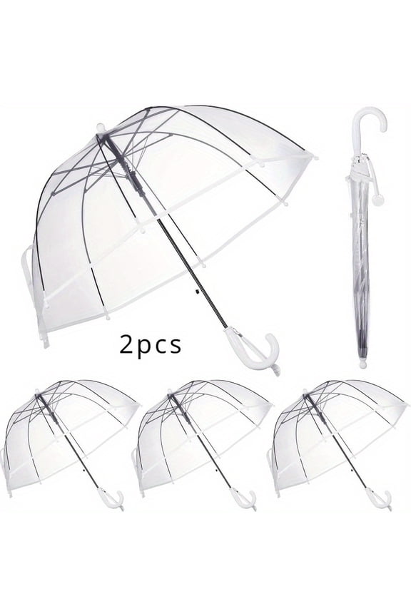 2 Pcs Kids Clear Windproof Bubble Umbrella Auto Open Rainproof Transparent Umbrella for Children Boys Girls Outing
