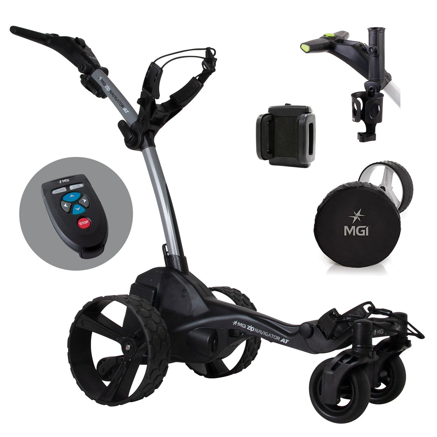 MGI Zip Navigator Electric Golf Caddy (36Hole Battery) with Free MGI