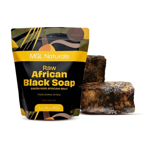 MGL Naturals Raw African Black Soap, Vegan & Organic, Deep Cleanse Wash, 1 lb
