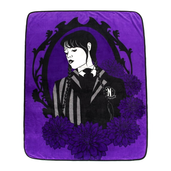 MGM Wednesday Addams Stain Glass Purple Silk Touch Throw, 46 x 60 inches, 100% Microfiber Addams Family Bedding