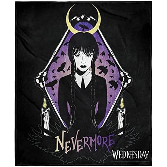 MGM Wednesday Nevermore Super Soft and Cuddly Plush Fleece Throw Blanket