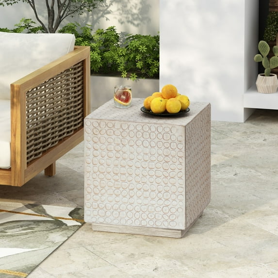 MGO Cube Side Table for Modern Living Spaces, Moisture Resistant Fluted Accent Table for Indoor Outdoor Use, No Assembly Required End Table with Minimalist Design