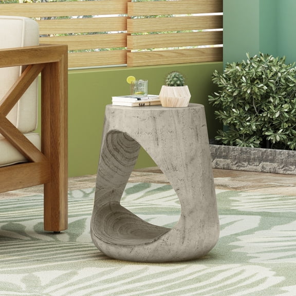 MGO Hollow Side Table, Wood-like texture, GREY Color