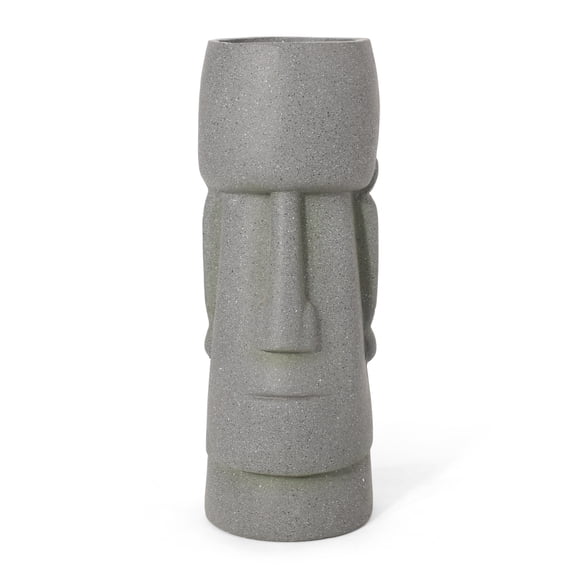 MGO Moai Statue Planter, Stone Gray Lightweight FauxStone Easter Island Head Plant Pot, Decorative Outdoor Garden Flower Planter