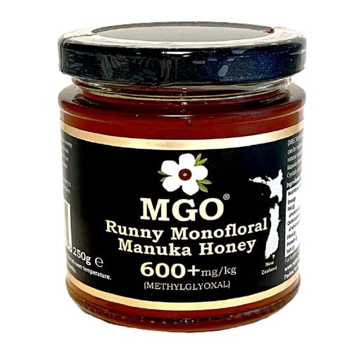 MGO Monofloral Runny Manuka Honey 600+ mg/kg Methylglyoxal 250g, British Import (Pack of 2)
