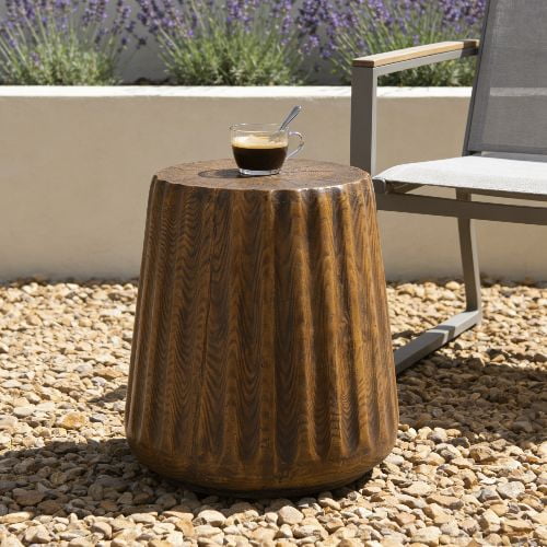 MGO Outdoor Indoor Side Table - Durable Tree Stump Style End Table for Patio, Garden, Living Room, 16.61" Height, Brown Wood Grain Finish