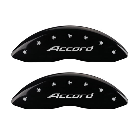 MGP 4 Caliper Covers Engraved Front Accord Engraved Rear Accord Black finish silver ch Fits select: 2016-2017 HONDA ACCORD SPORT