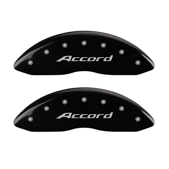 MGP 4 Caliper Covers Engraved Front Accord Engraved Rear Accord Black finish silver ch Fits select: 2016-2017 HONDA ACCORD SPORT