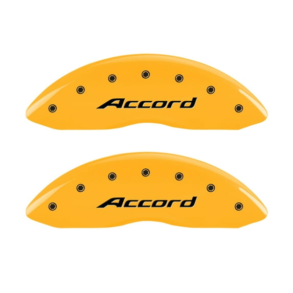 MGP 4 Caliper Covers Engraved Front Accord Engraved Rear Accord Yellow finish black ch Fits select: 2016-2017 HONDA ACCORD SPORT