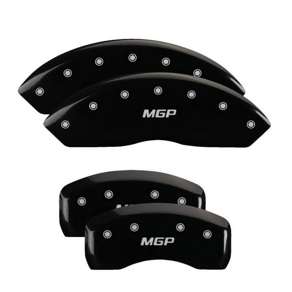 MGP 4 Caliper Covers Engraved Front Escalade Engraved Rear EXT Black finish silver ch Fits select: 2002-2006 CADILLAC ESCALADE LUXURY