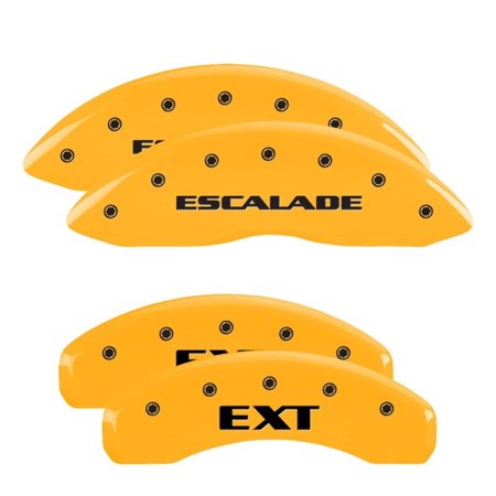 MGP 4 Caliper Covers Engraved Front Escalade Engraved Rear EXT Yellow finish black ch Fits select: 2007-2008 CADILLAC ESCALADE LUXURY, 2017 CADILLAC ESCALADE PREMIUM LUXURY