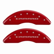 MGP 4 Caliper Covers Engraved Front Gen 5/Camaro Engraved Rear Gen 5/Z28 Red finish silver ch Fits select 2012-2015 CHEVROLET CAMARO ZL1