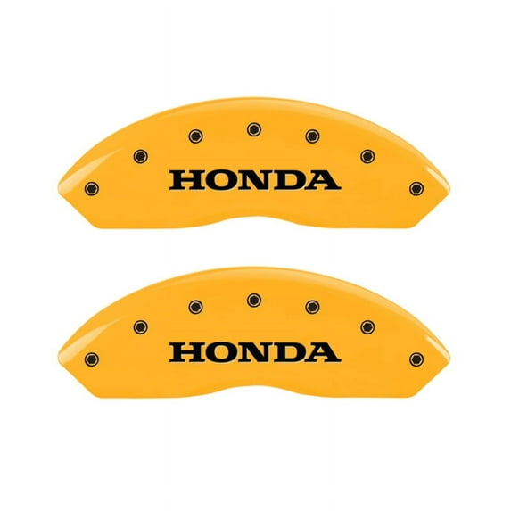 MGP 4 Caliper Covers Engraved Front Honda Engraved Rear Odyssey Yellow finish black ch Fits select: 2011-2017 HONDA ODYSSEY EXL, 2019 HONDA PASSPORT EXL