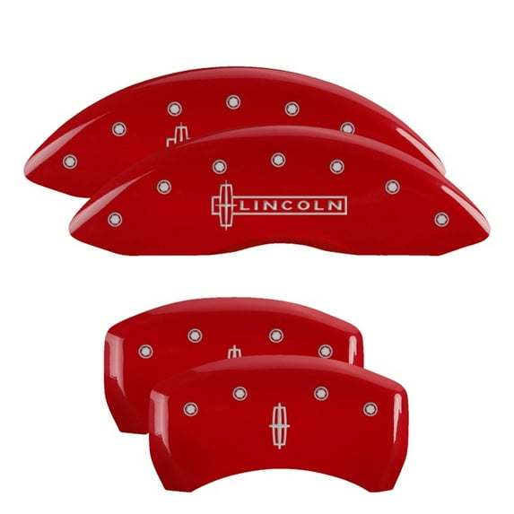 MGP 4 Caliper Covers Engraved Front Lincoln Engraved Rear Star logo Red finish silver ch Fits select: 2004 LINCOLN NAVIGATOR LIMOUSINE, 2003 LINCOLN NAVIGATOR