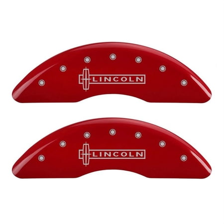 MGP 4 Caliper Covers Engraved Front Lincoln Engraved Rear Star logo Red finish silver ch Fits select: 2008 LINCOLN NAVIGATOR L, 2007 LINCOLN NAVIGATOR