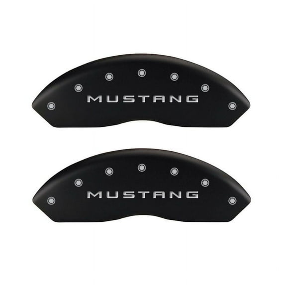 MGP 4 Caliper Covers Engraved Front Mustang Engraved Rear GT Matte Black finish silver ch