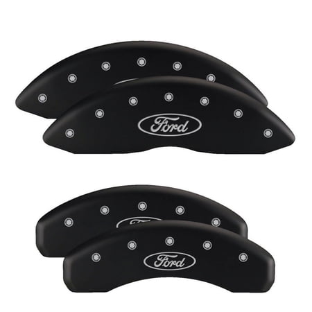 MGP 4 Caliper Covers Engraved Front Mustang Engraved Rear S197/GT Black finish silver ch Fits select: 2005-2009 FORD MUSTANG